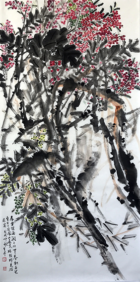 道金平作品《春雷惊雨润千山》规格：68cmx138cm 创作年代：2018年